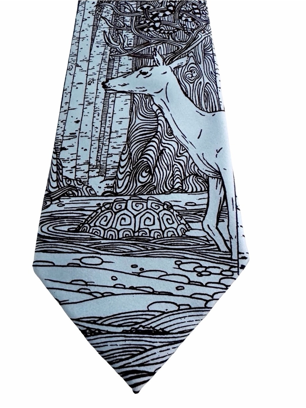 Umo Lorenzo Scatterbrain Tie Deer Turtle Forest Novelty Necktie Blue - Picture 2 of 5